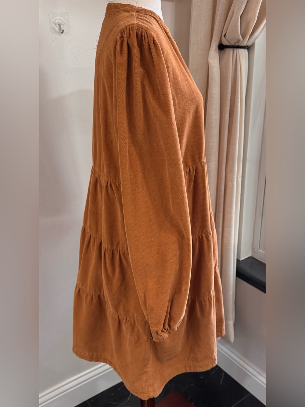 Lucky Brand Corduroy Tiered Dress L Rust Burnt Orange Fall Boho - Picture 4 of 9